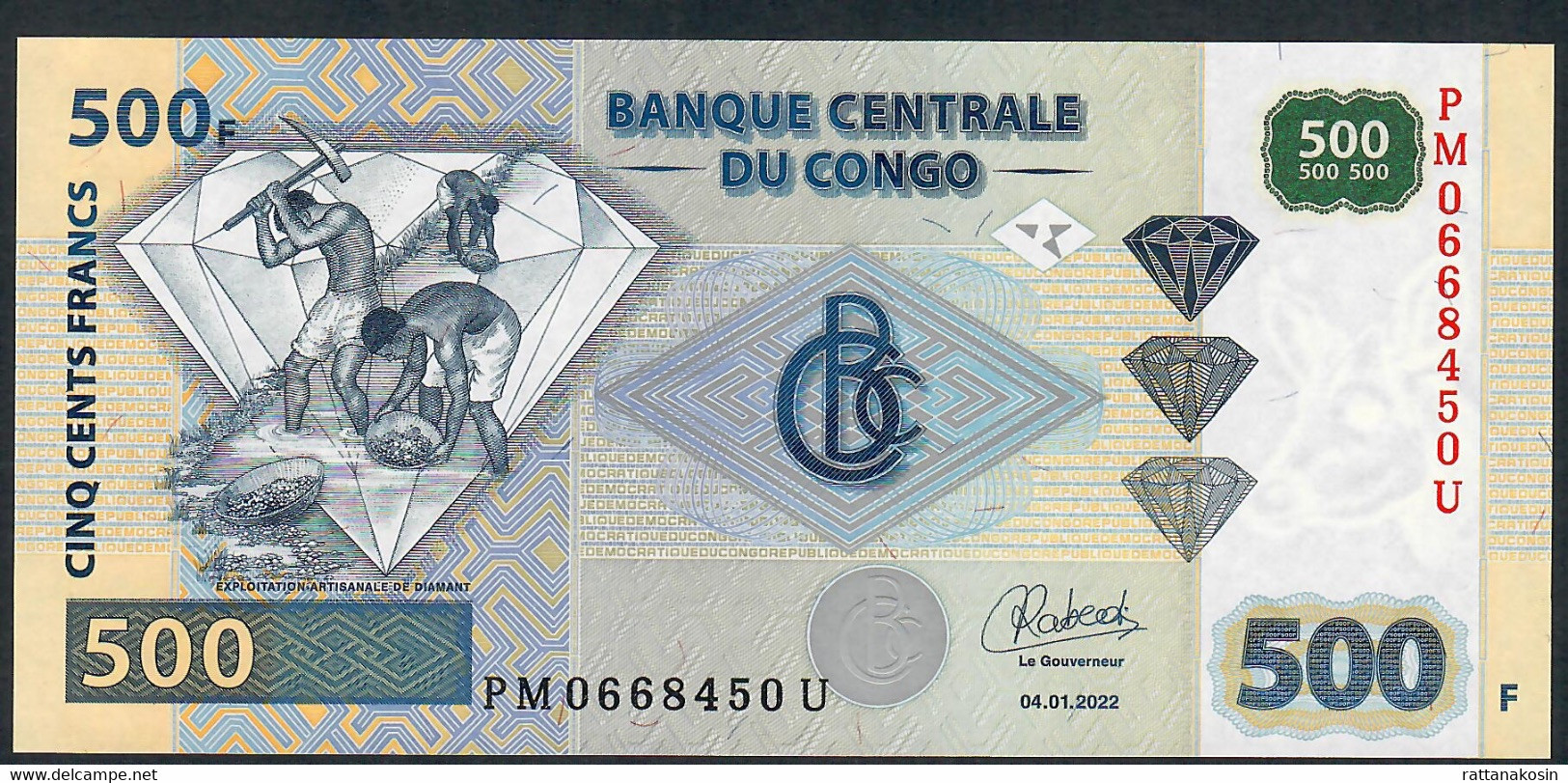 CONGO D.R. P96h 500 FRANCS 2022 Signature 3   #PM/U UNC. - Democratic Republic Of The Congo & Zaire