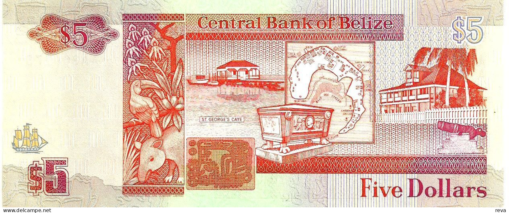 BELIZE $5 ORANGE WOMAN QEII FRONT & BIRD BACK 1ST PREFIX AA DATED 01-05-1990 UNC P53a READ DESCRIPTION!! - Belice