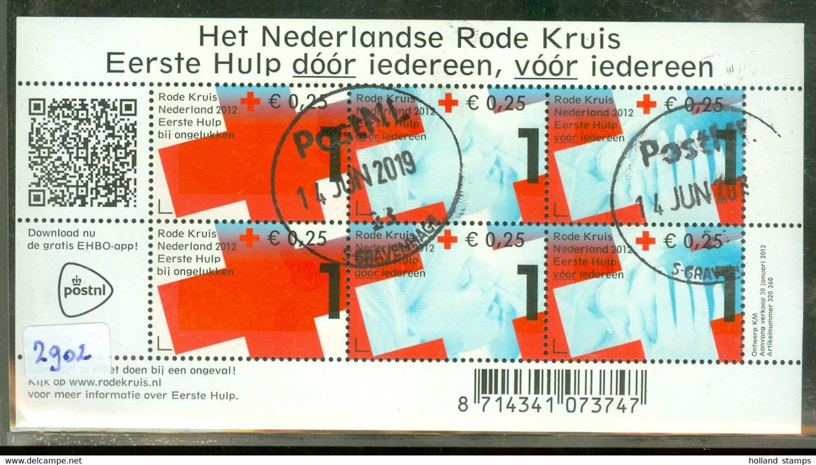 NEDERLAND * NVPH 2902 * RED CROSS * BLOK * BLOC * BLOCK * NETHERLANDS * POSTFRIS GESTEMPELD * C.W. Euro 13,50 - Used Stamps