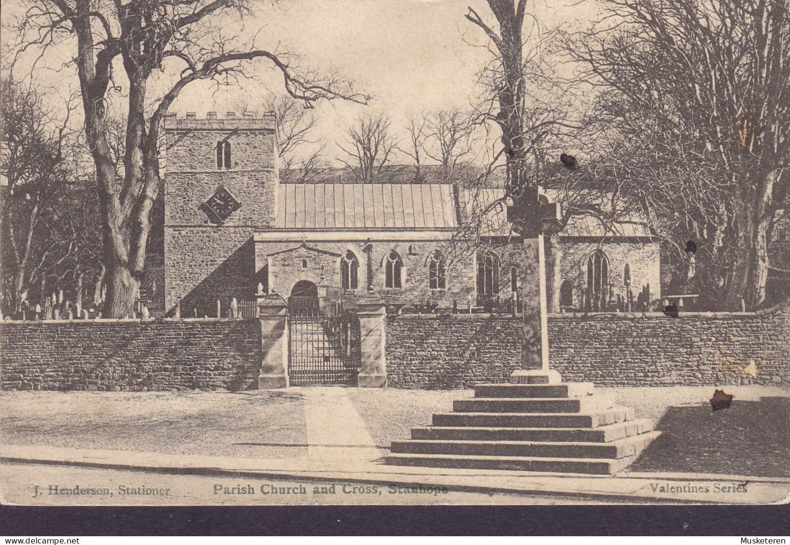 United Kingdom PPC Parish Church And Cross, Stanhope. J. Henderson, Stationer Valentine's. Deluxe STANHOPE 1906 MOWBRAY - Autres & Non Classés