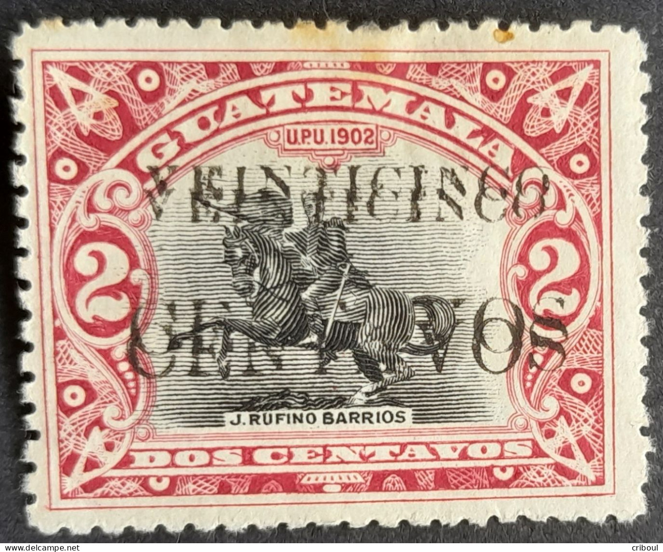 Guatemala 1916 Statue Barrios Double Surcharge Overprint Yvert 159b * MH - Oddities On Stamps