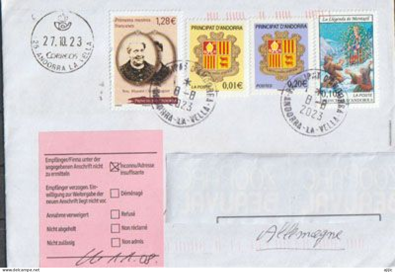 Letter Andorra 2023,sent To Germany (new Andorra Stamps Srta:Maestre & Srta Huguet)First French Teachers In Andorra 1900 - Cartas & Documentos