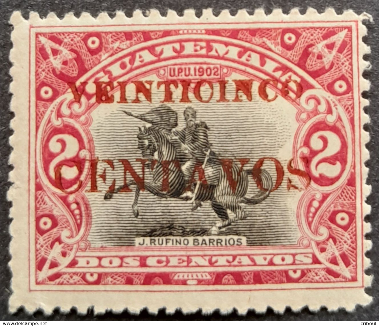 Guatemala 1916 Statue Barrios Surcharge Rouge Red Overprint Yvert 159d * MH - Oddities On Stamps