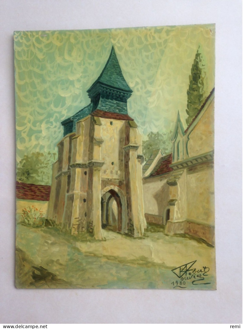 89 MALAY-Le-GRAND L'église Tableau Peinture Huile Sur Carton De Robert BOUVIER 1980 N°326 - Oils