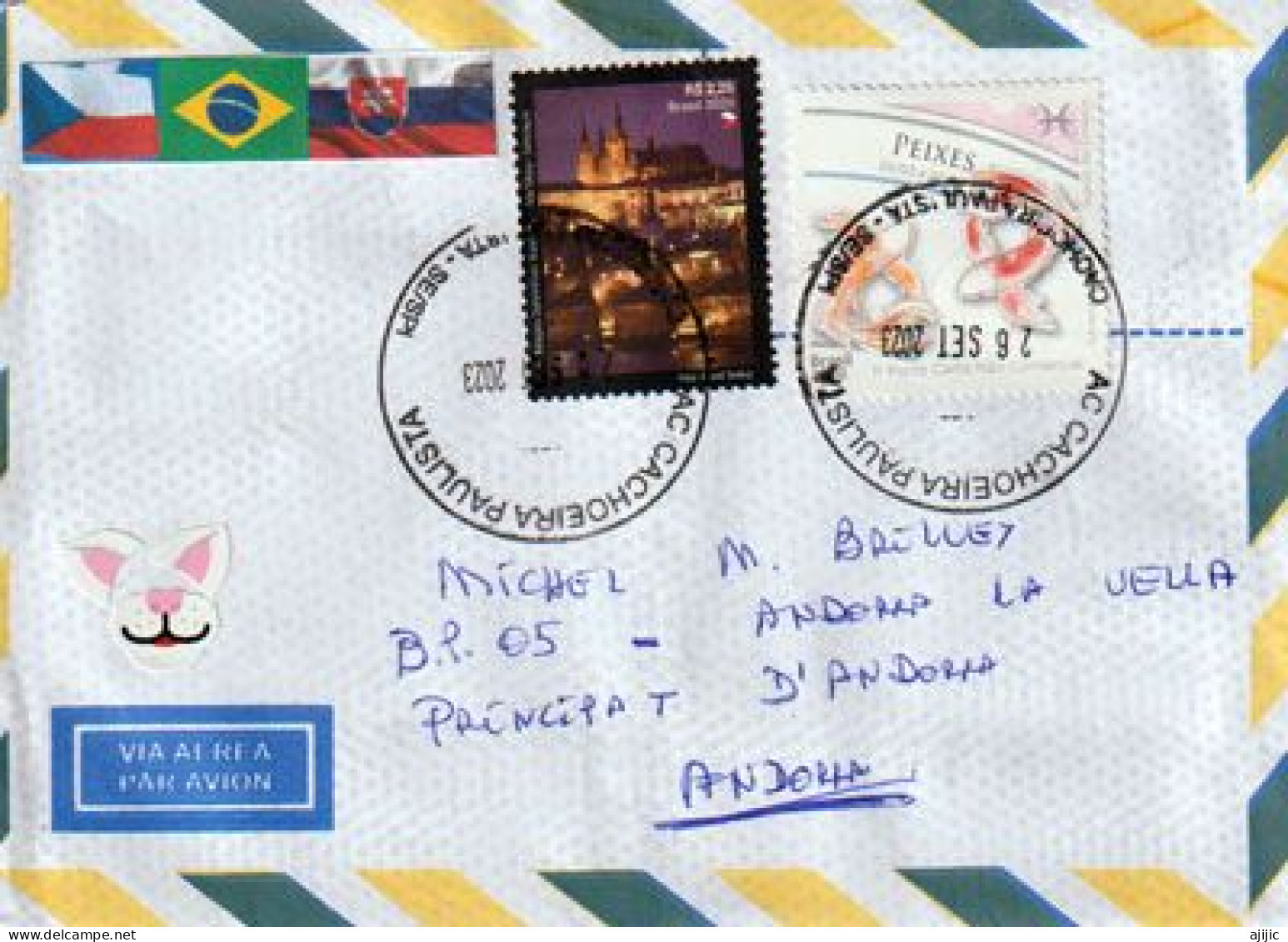 Joint Issue: Brazil-Czech-Slovakia, Letter 2023 São Paulo To Andorra (Principat) - Covers & Documents