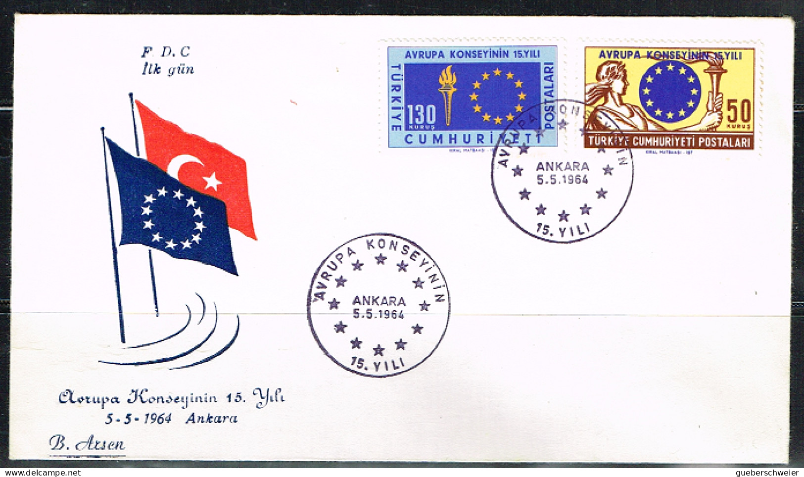 EUR L90 - TURQUIE N° 1688/89 Sur FDC 15e Anniversaire Du Conseil De L'Europe 1964 - Storia Postale