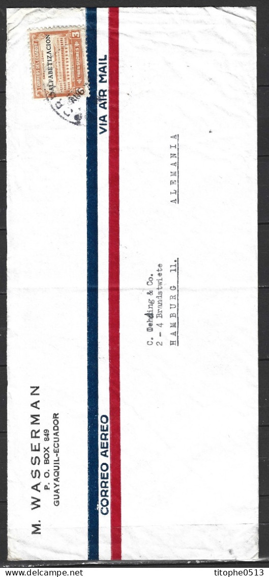 EQUATEUR. PA 222 De 1950 Sur Enveloppe Ayant Circulé. Alphabétisation. - Autres & Non Classés