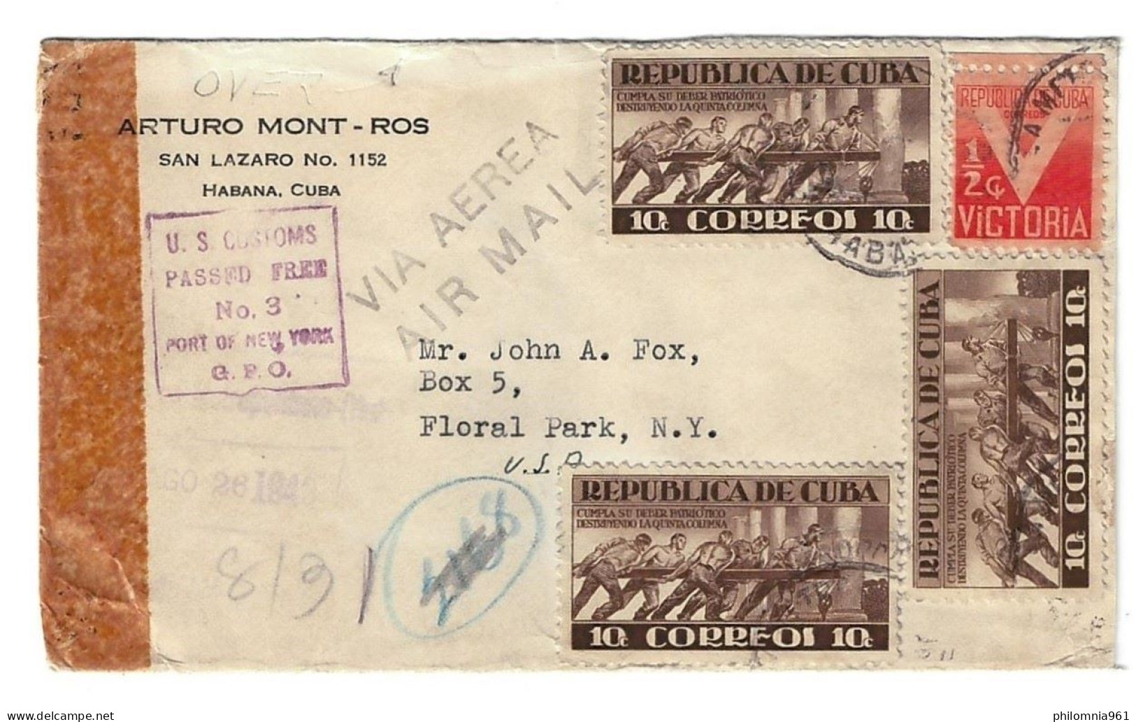 Cuba CENSORED AIRMAIL COVER To USA WWII 1943 - Posta Aerea