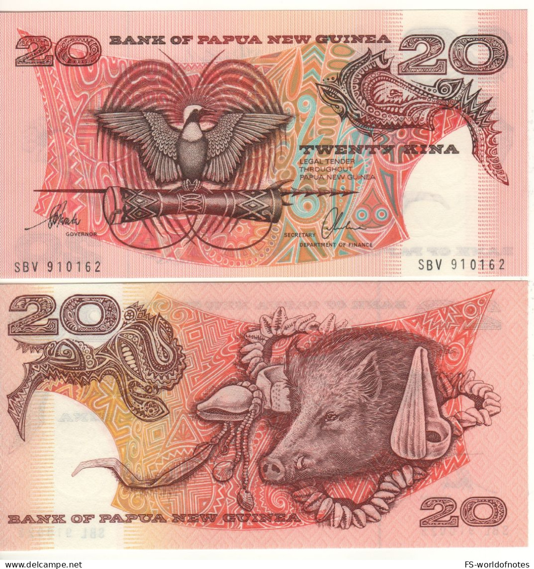 PAPUA NEW GUINEA   20 Kina  P10b  (1996)  "Bird If Paradise +  Boar, Conches At Back"      UNC - Papua New Guinea