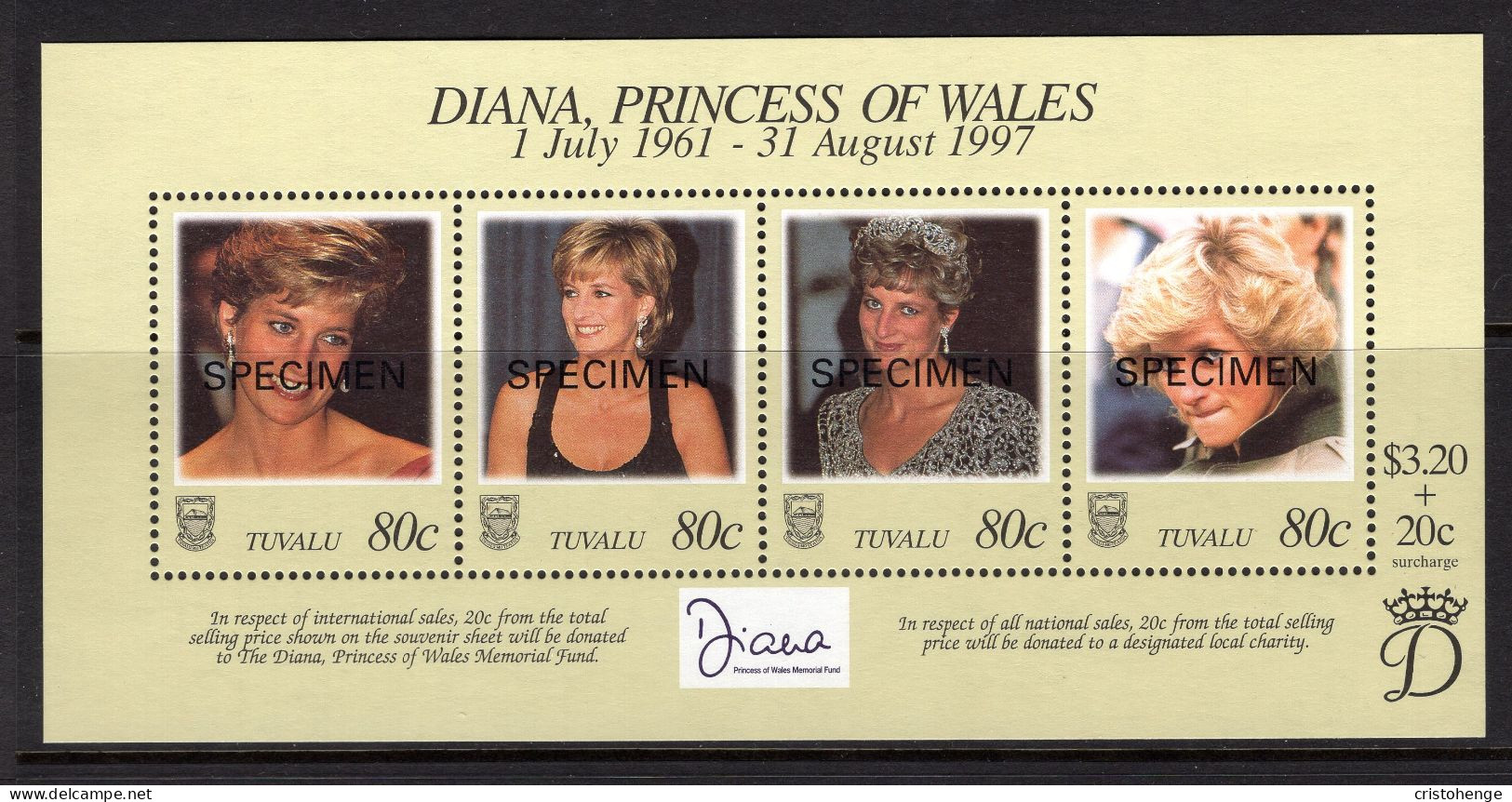 Tuvalu 1998 Diana, Princess Of Wales Commemoration - SPECIMEN - MS MNH (SG MS803) - Tuvalu
