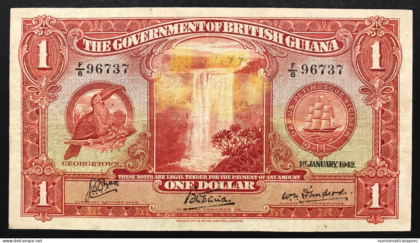 BRITISH GUIANA 1 Dollar 1942 VF Pick 12c Leggere Scritte Ma Bellisismi Colori Lotto 343 - Guyana