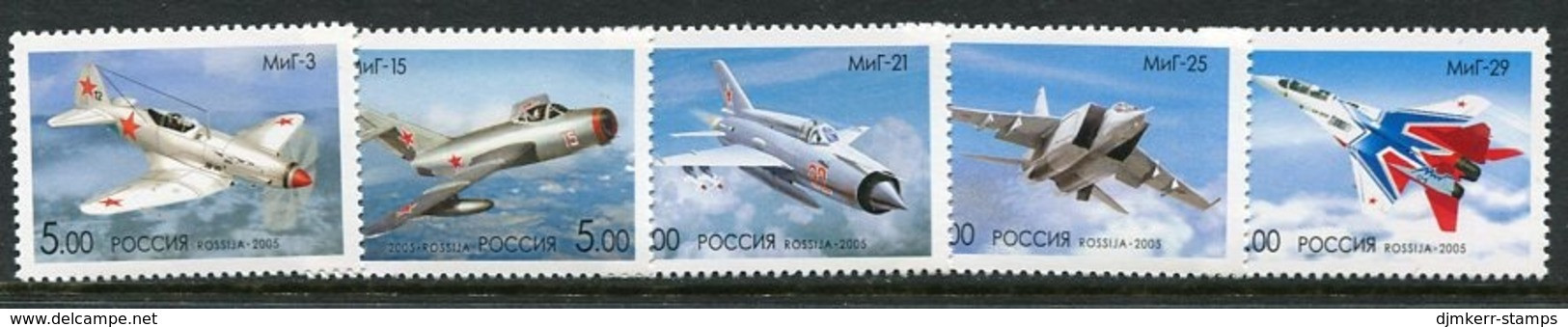 RUSSIA 2005 MiG Aircraft MNH / **.  Michel 1276-80 - Nuevos