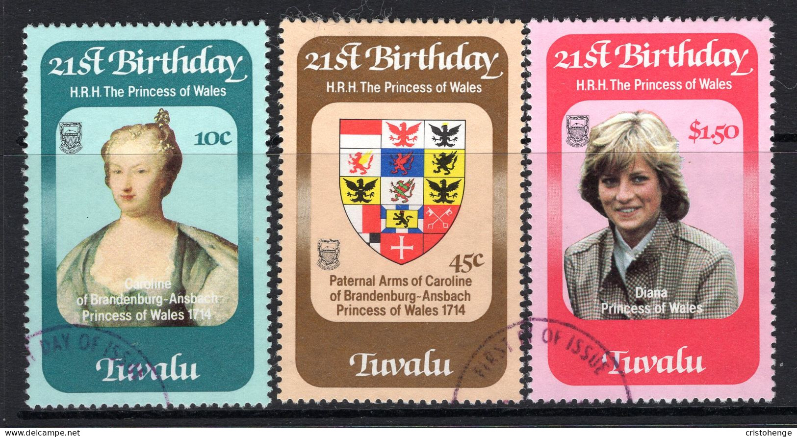 Tuvalu 1982 21st Birthday Of Diana Princess Of Wales Set CTO Used (SG 184-186) - Tuvalu