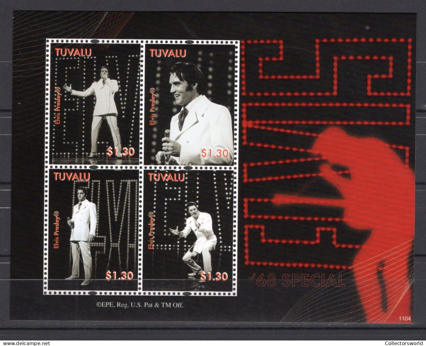 Tuvalu Block 4v 2010 75th Birthday Elvis Presley MNH - Elvis Presley