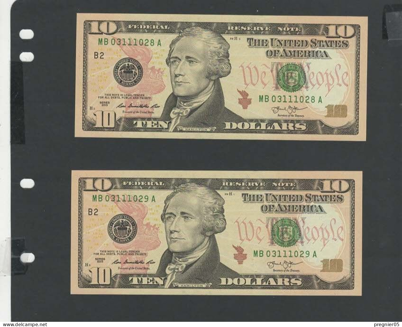 USA - SUITE 2  Billets 10 Dollar 2013 NEUF/UNC P.540 § MB 028-029 - Billetes De La Reserva Federal (1928-...)