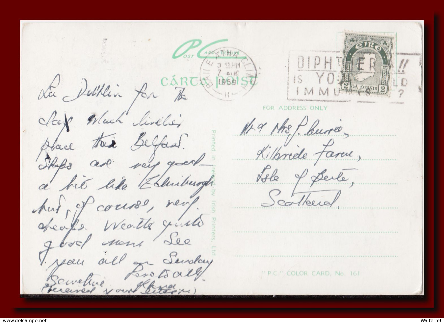 1959 Ireland Eire Postcard Coliemore Harbour And Dalkey Island Posted Dublin To Scotland 2scans - Covers & Documents