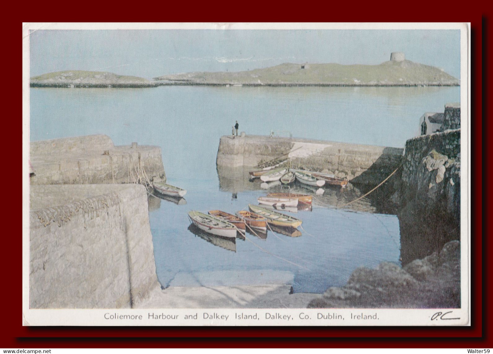 1959 Ireland Eire Postcard Coliemore Harbour And Dalkey Island Posted Dublin To Scotland 2scans - Lettres & Documents