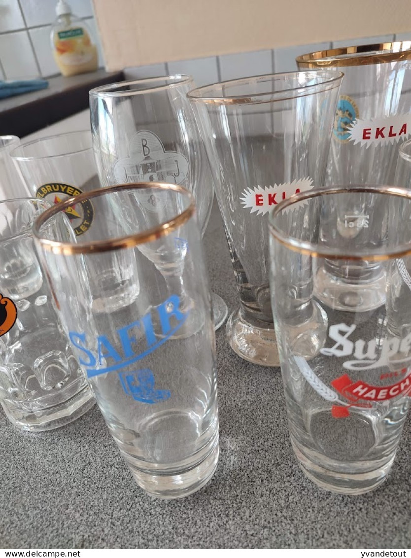 Lot De Verres. Bière. Delbruyère, Faleau, Haecht, Safir, Ekla, Hirch, Wielemens, Slavia, J.B.BJ, Brasserie. Dinant - Glasses