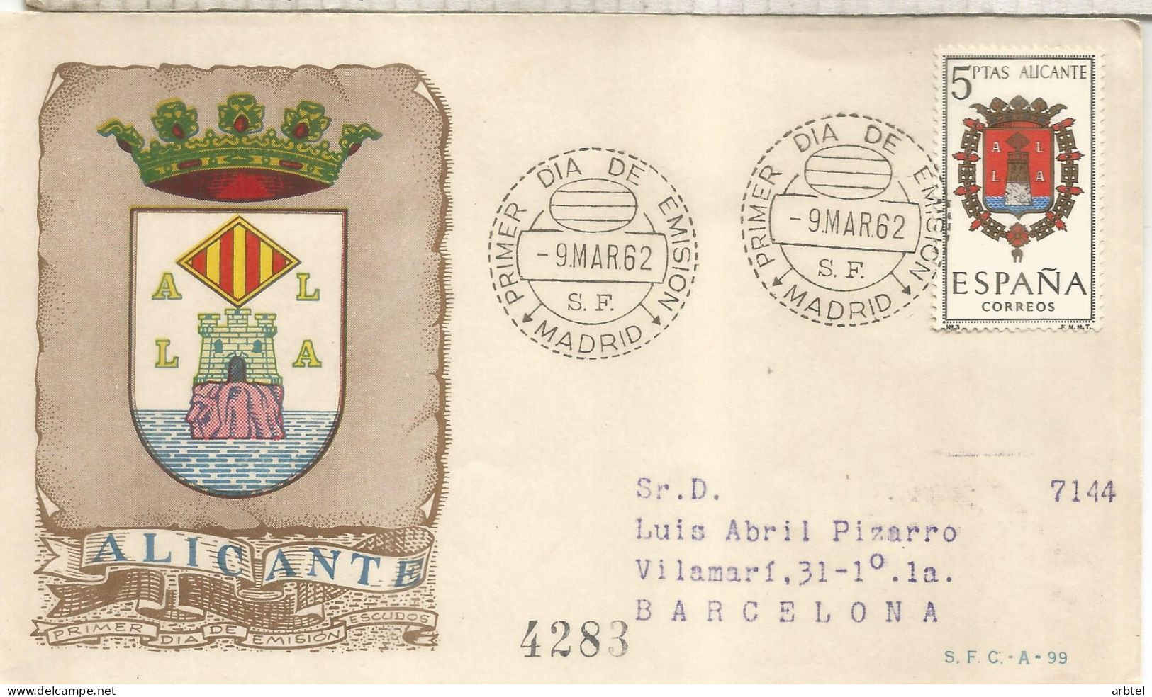 MADRID SPD FDC ESCUDO ALICANTE ARMS - Briefe U. Dokumente