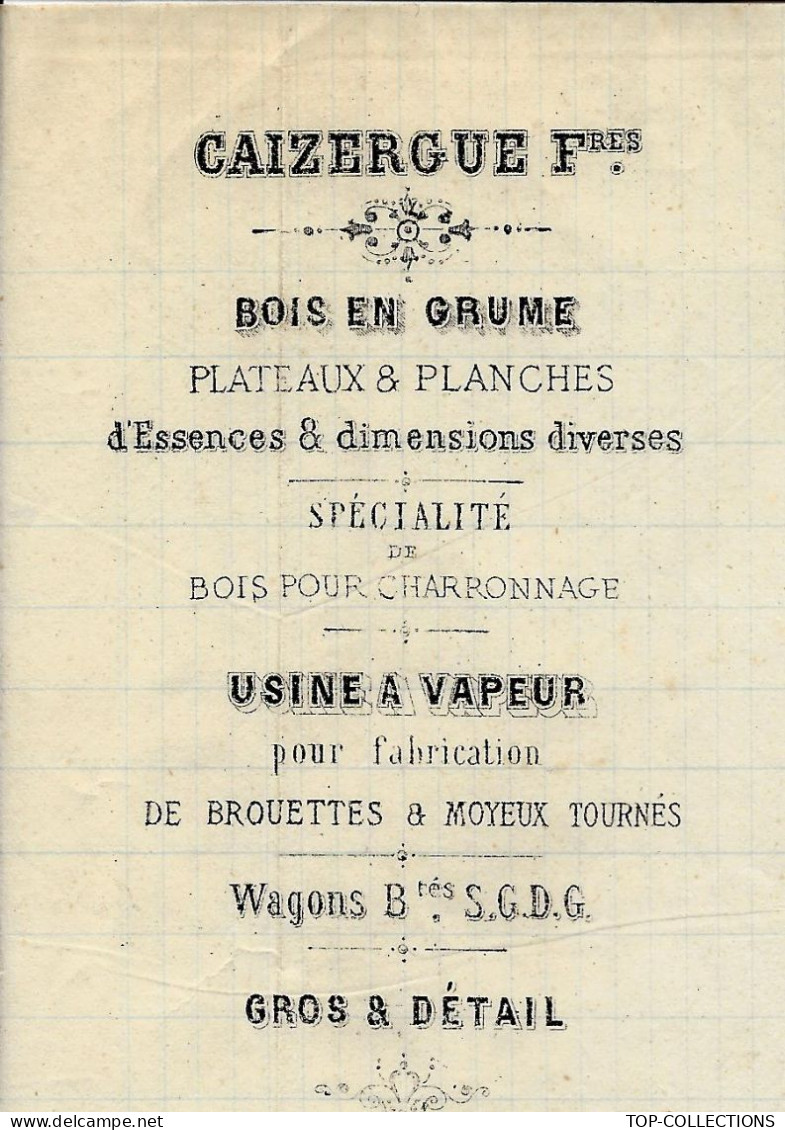 1878 ENTETE Caizergue Frères Avignon Vaucluse BOIS BROUETTES WAGONS   Pour Rougier Tourves Var V.HISTORIQUE - 1800 – 1899