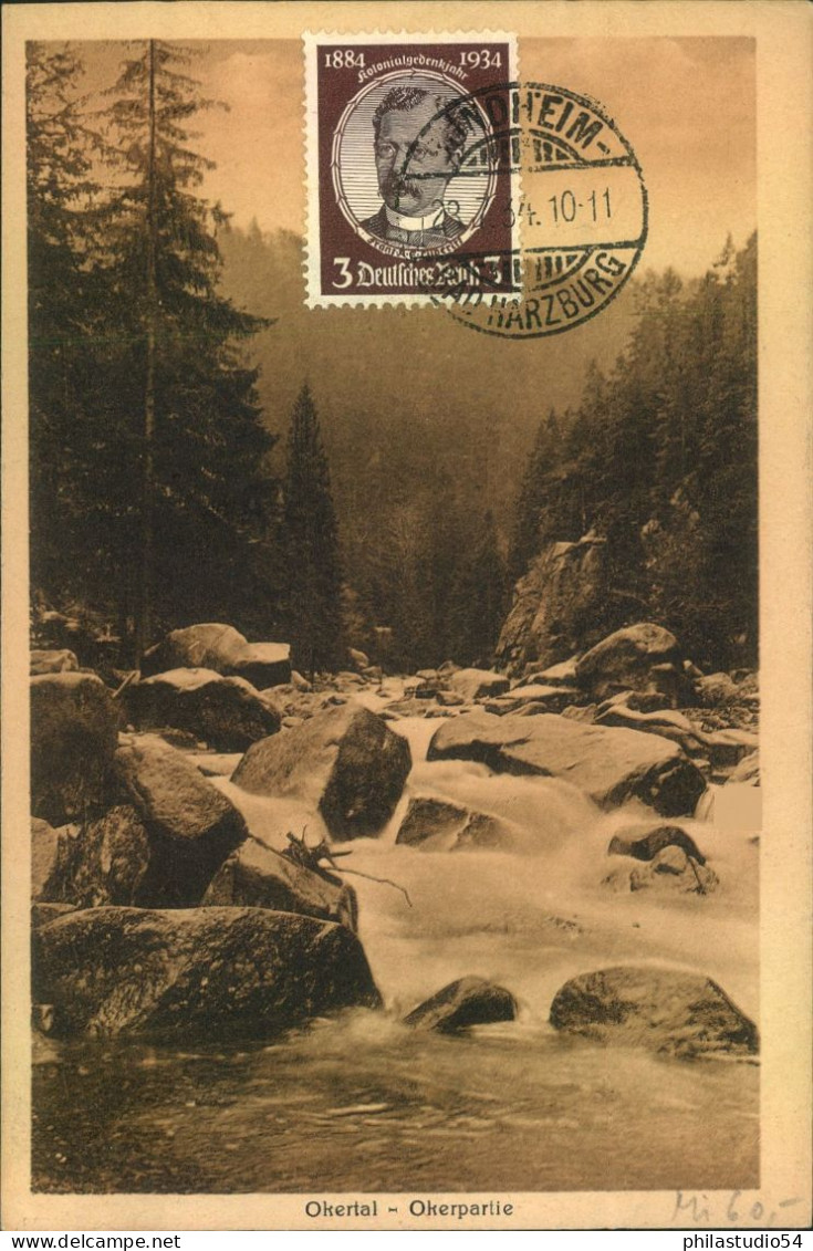 1934, 3 Pf. Kolonialforscher Als EF Und MeF Auf Drucksachenkarte Und „normaler“ Postkarte - Storia Postale