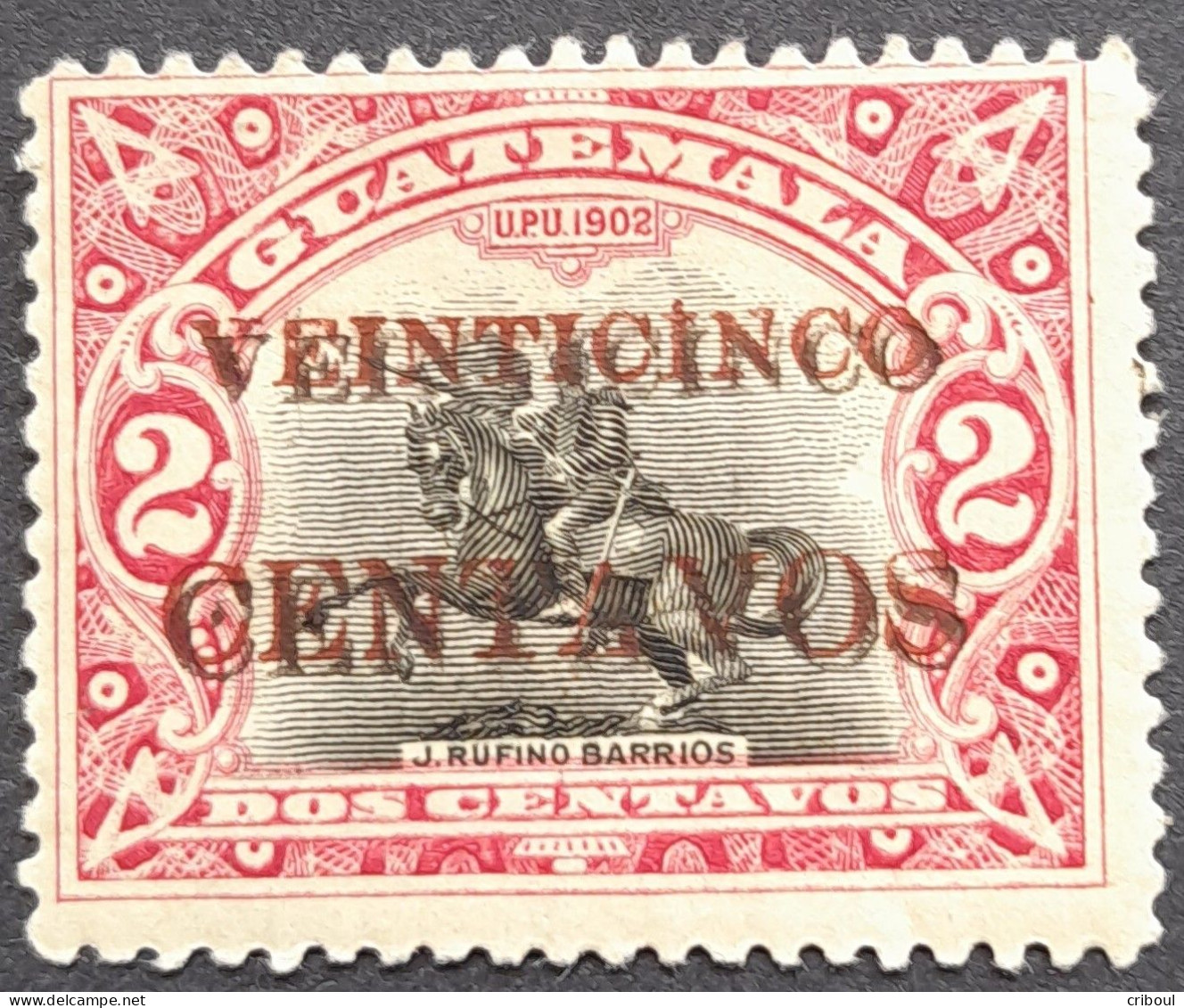 Guatemala 1916 Statue Barrios Double Surcharge Overprint NOIRE + ROUGE Yvert 159e * MH - Errori Sui Francobolli