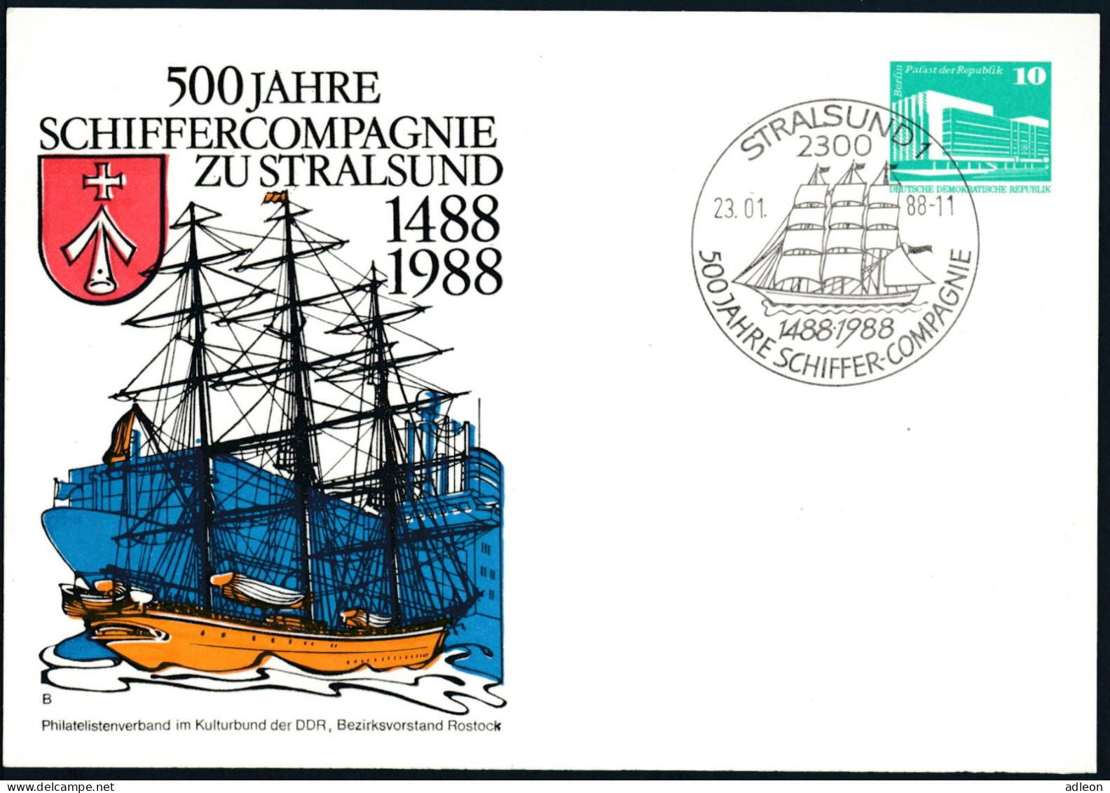 RDA - Entier Postal Privé / DDR - Ganzsachen Mi.Nr. PP 18 - C2/021 SSt Stralsund 23-1-1988 - Cartoline Private - Usati