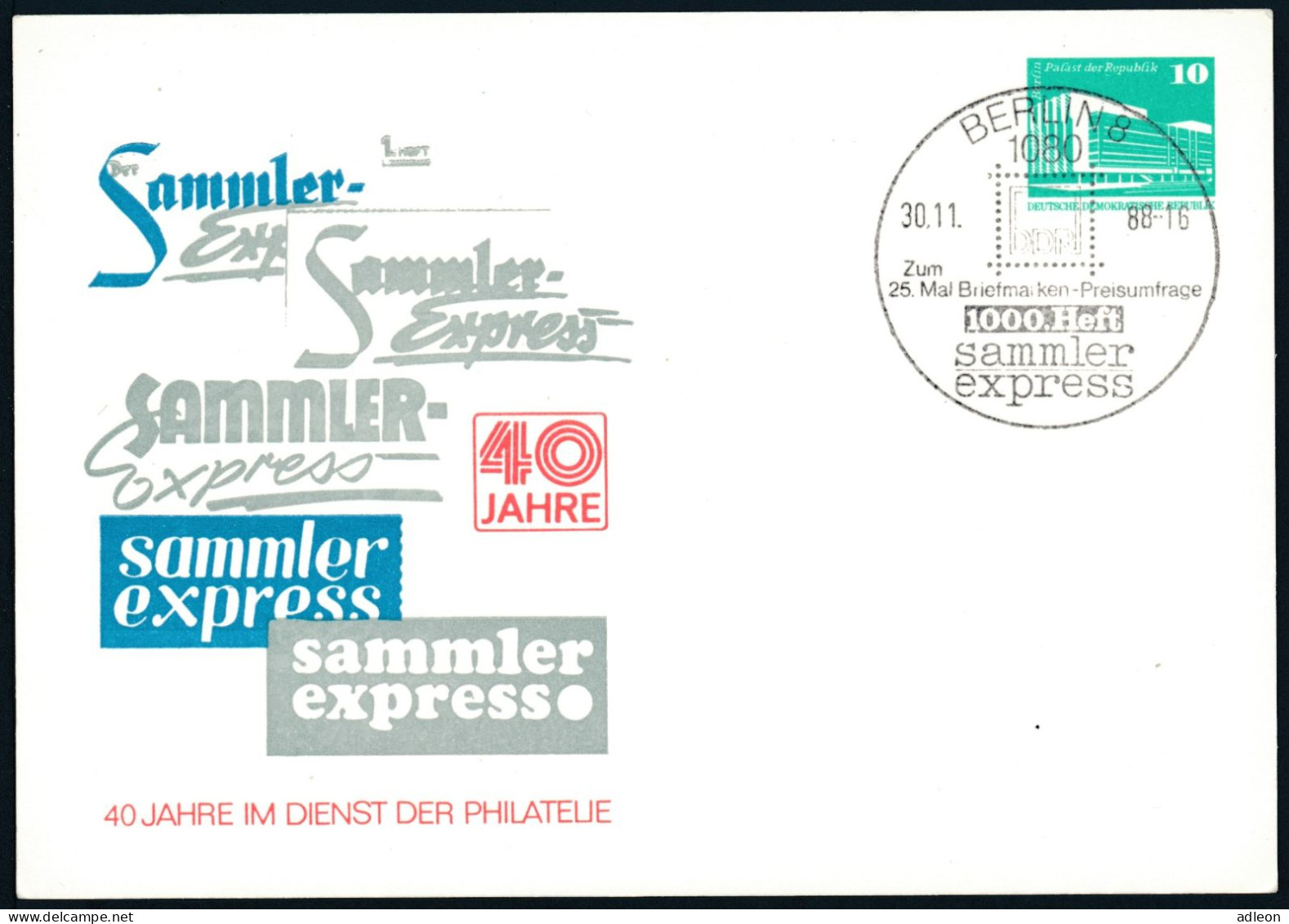 RDA - Entier Postal Privé / DDR - Ganzsachen Mi.Nr. PP 18 -  SSt Berlin 30-11-1988 - Private Postcards - Used