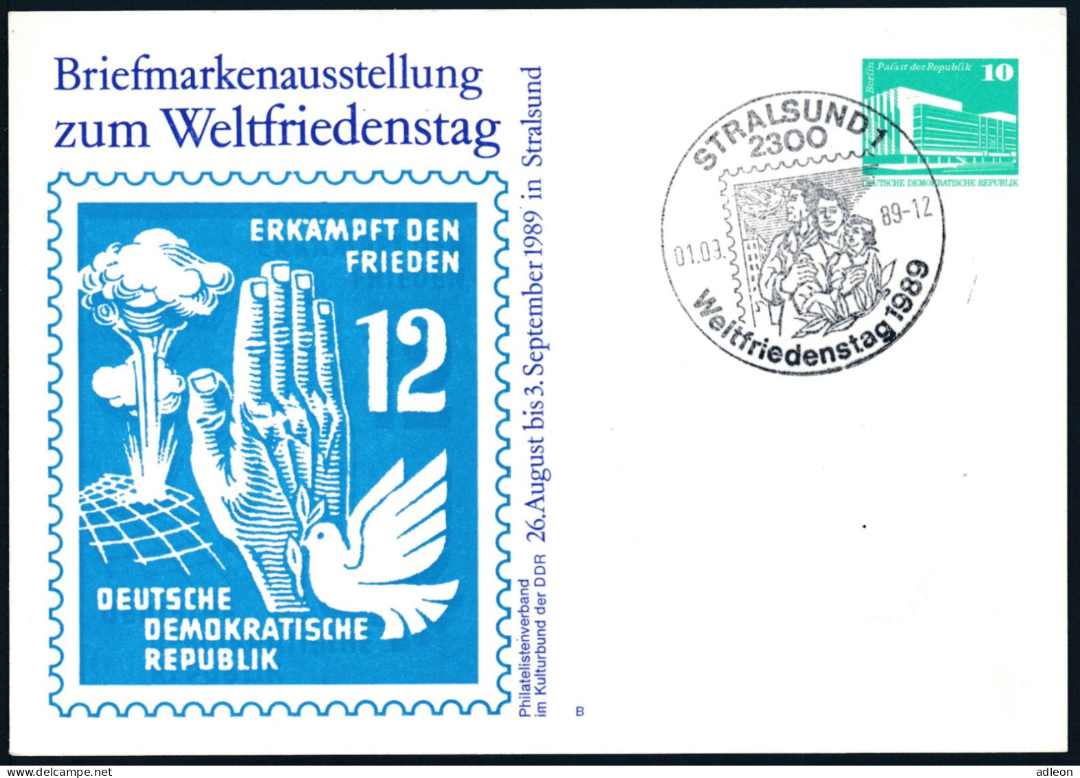 RDA - Entier Postal Privé / DDR - Ganzsachen Mi.Nr. PP 18 - D2/033 SSt Stralsund 1-9-1989 - Privé Postkaarten - Gebruikt