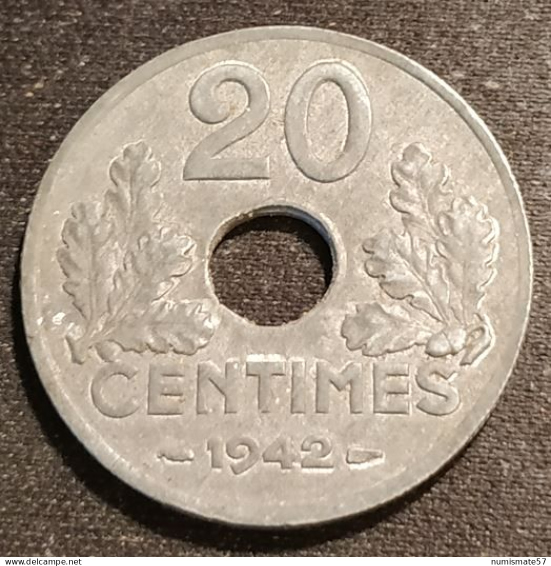 FRANCE - 20 CENTIMES 1942 - Etat Français - Zinc - Type 20 - Gad 321 - KM 900 - 20 Centimes