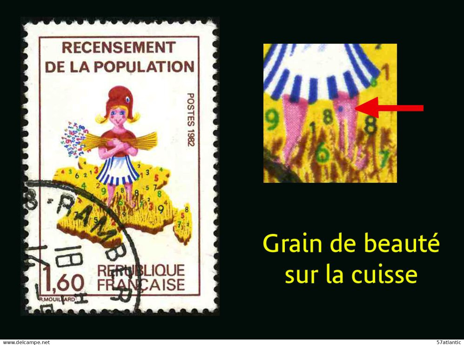 FRANCE - YT 2202 - RECENCEMENT - VARIETE - GRAIN DE BEAUTE SURLA CUISSE - TIMBRE OBLITERE - Used Stamps