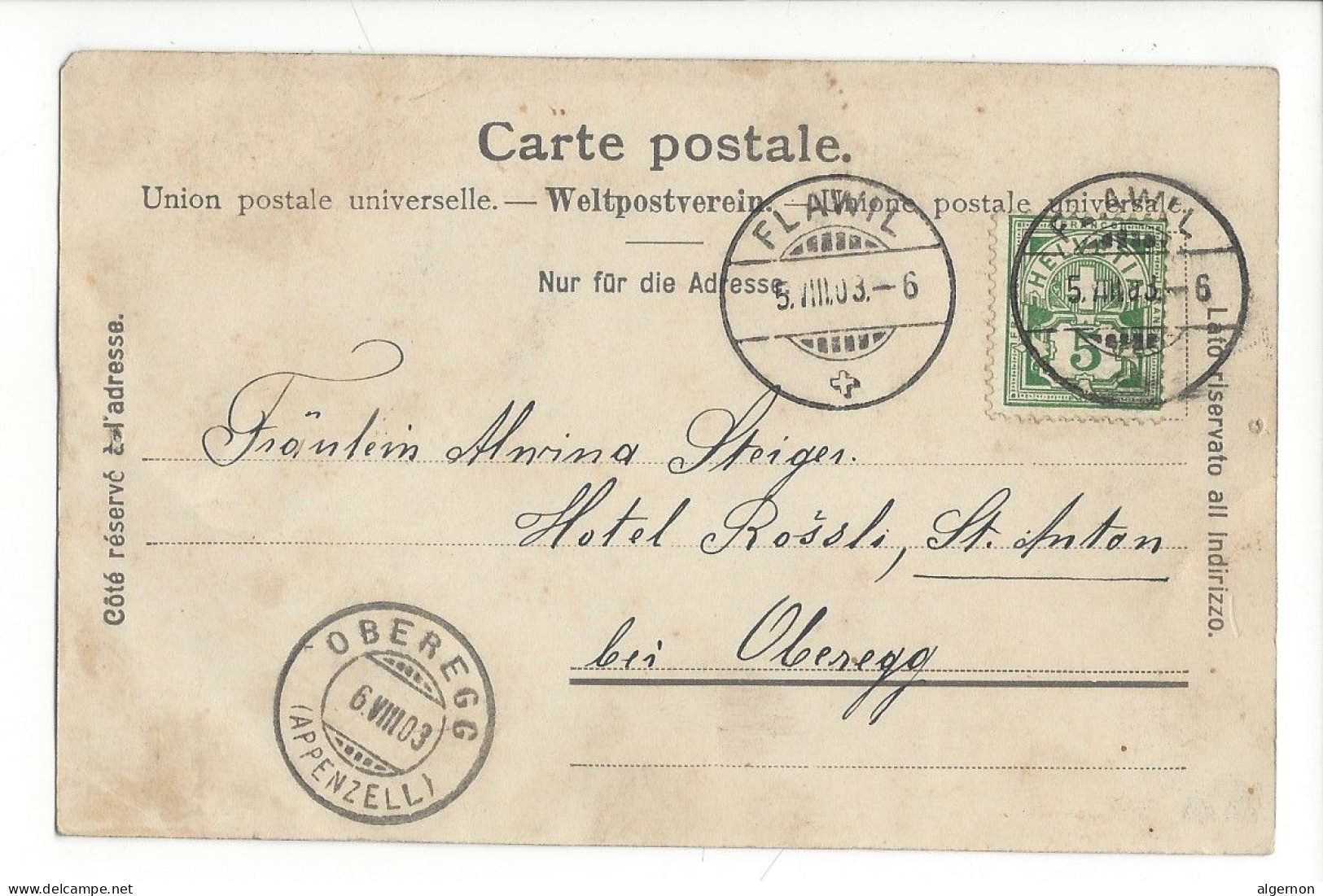 31701 -  Gruss Aus Oberglatt Flawyl Circulée 1903 - Berg