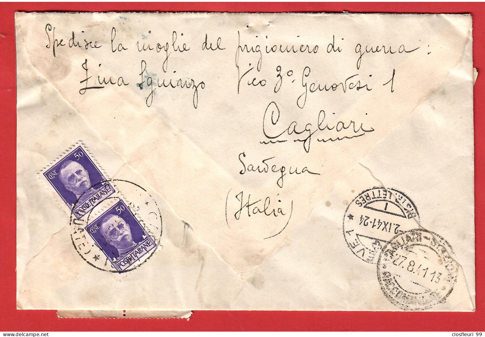 Letera Recommandée, Censure, Prigionera Di Guerra CIR, Cagliari - Genève 2.IX.1941 - Marcofilía (Aviones)
