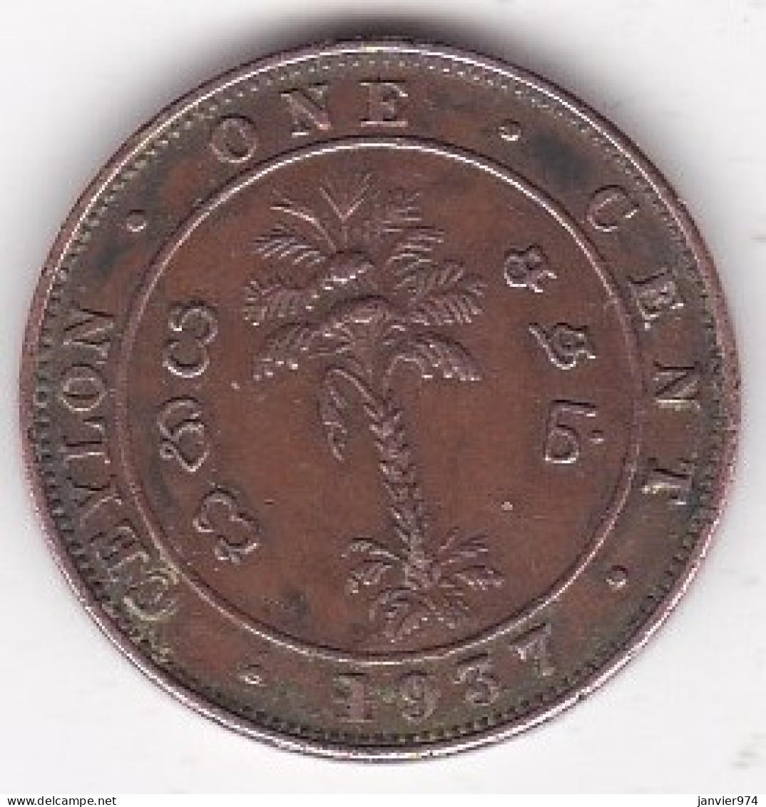 Ceylon One Cent 1937 George VI, En Cuivre, KM# 111 - Sri Lanka