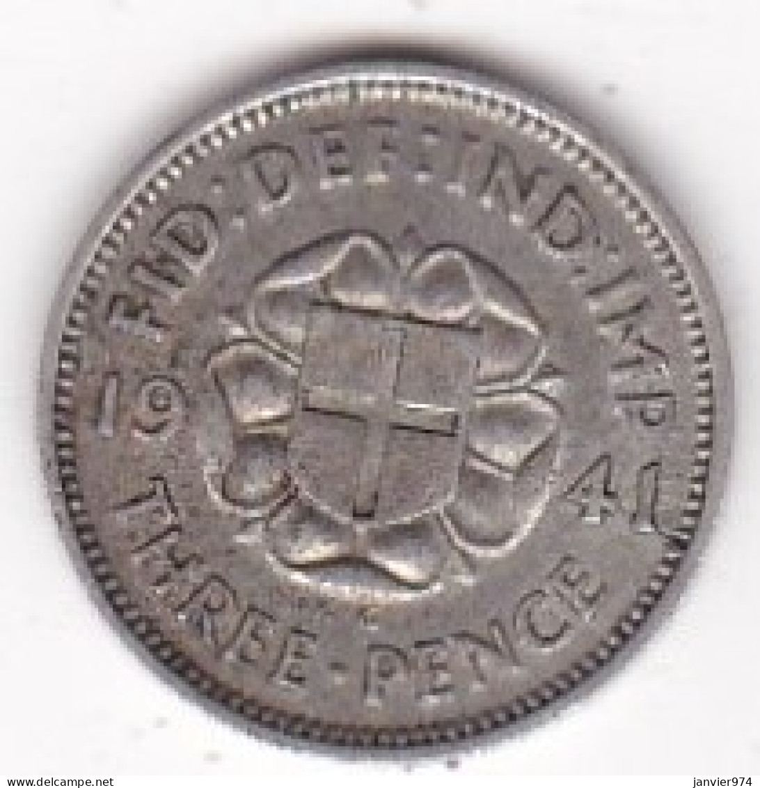 Grande Bretagne. 3 Pence 1941 . George VI, En Argent , KM# 848 - F. 3 Pence