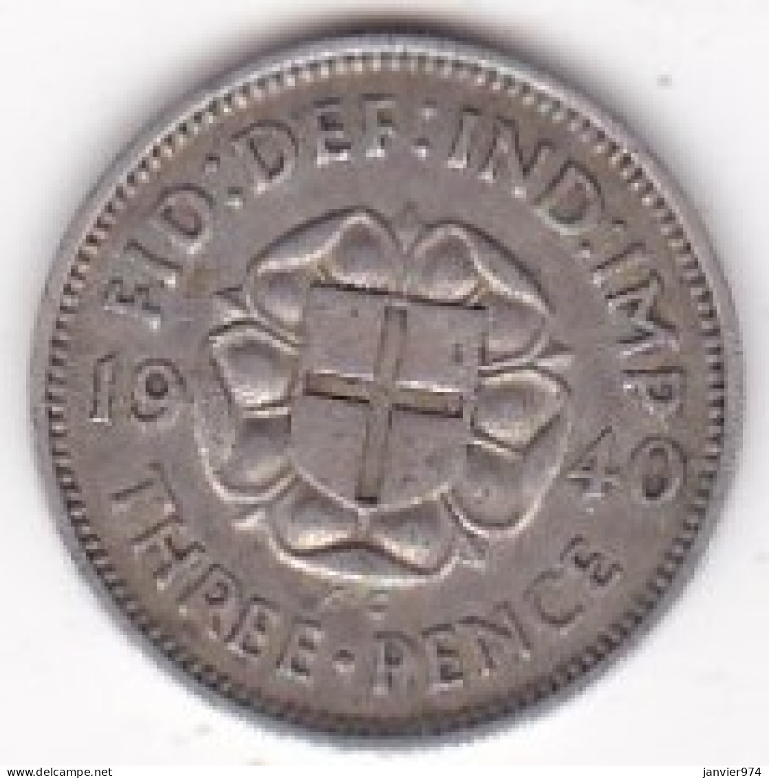 Grande Bretagne. 3 Pence 1940 . George VI, En Argent , KM# 848 - F. 3 Pence