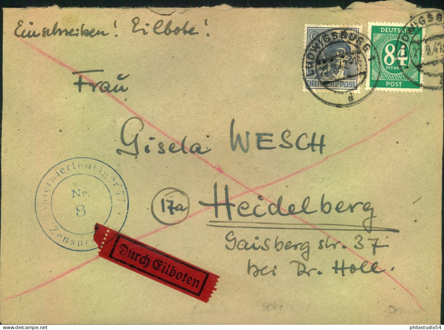 1947, Einschreiben Aus Dem Interniertenlager Ludwigsburg - Covers & Documents