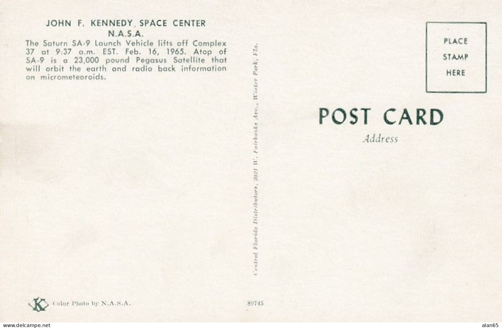 Saturn SA-9 Launch Vehicle, Rocket Launch 1965, Kennedy Space Center, C1960s Vintage Postcard - Espace