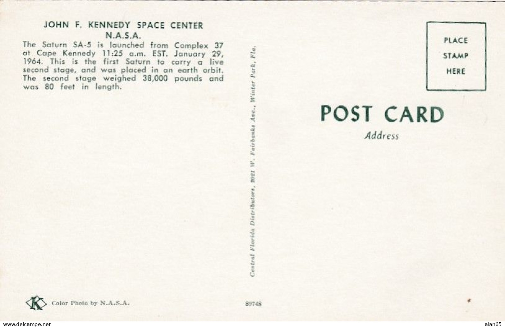 Saturn SA-5 Rocket Launch1964, Kennedy Space Center C1960s Vintage Postcard - Espace