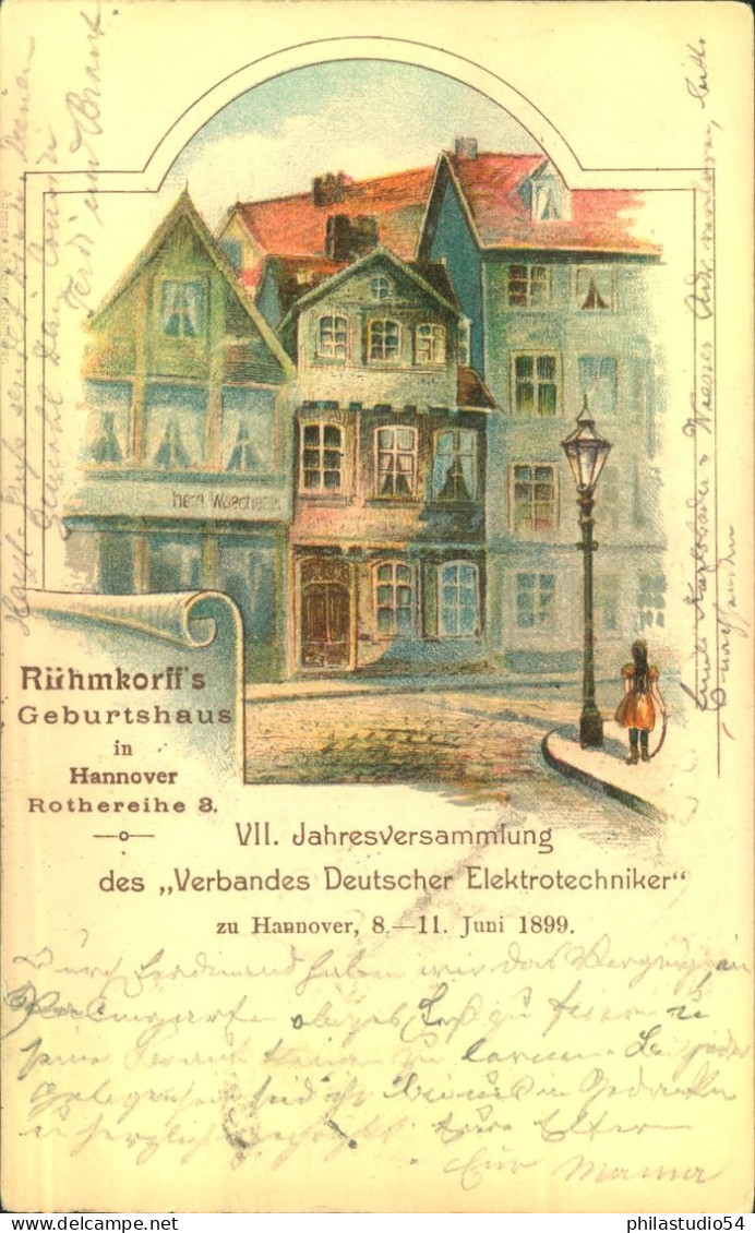 1899, Sonderkarte Zur „VII. Jahreshauptversammlung Deutscher Elektrotechniker“ In Hannover. Nach USA Gelaufen. - Lettres & Documents