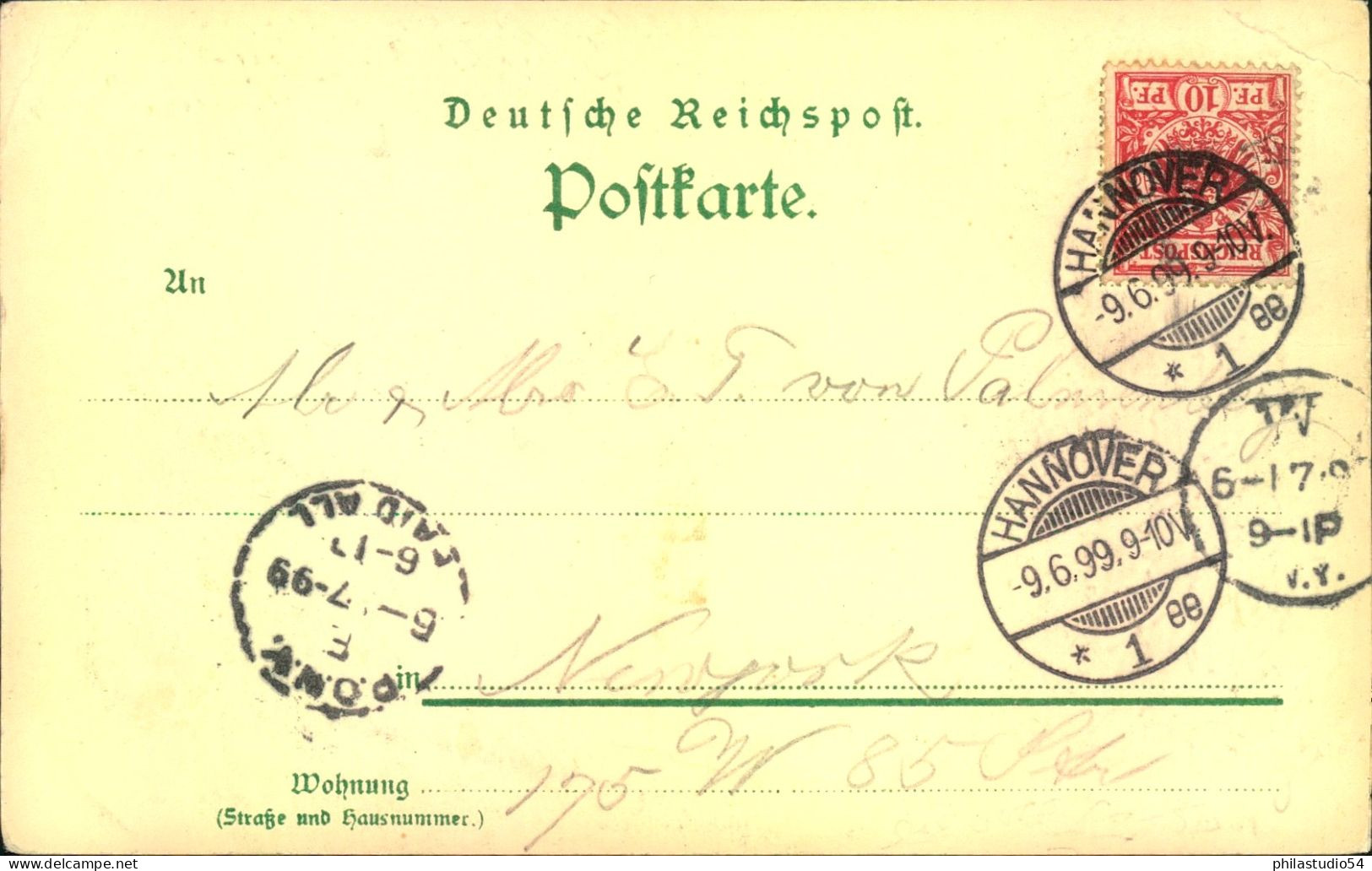 1899, Sonderkarte Zur „VII. Jahreshauptversammlung Deutscher Elektrotechniker“ In Hannover. Nach USA Gelaufen. - Lettres & Documents