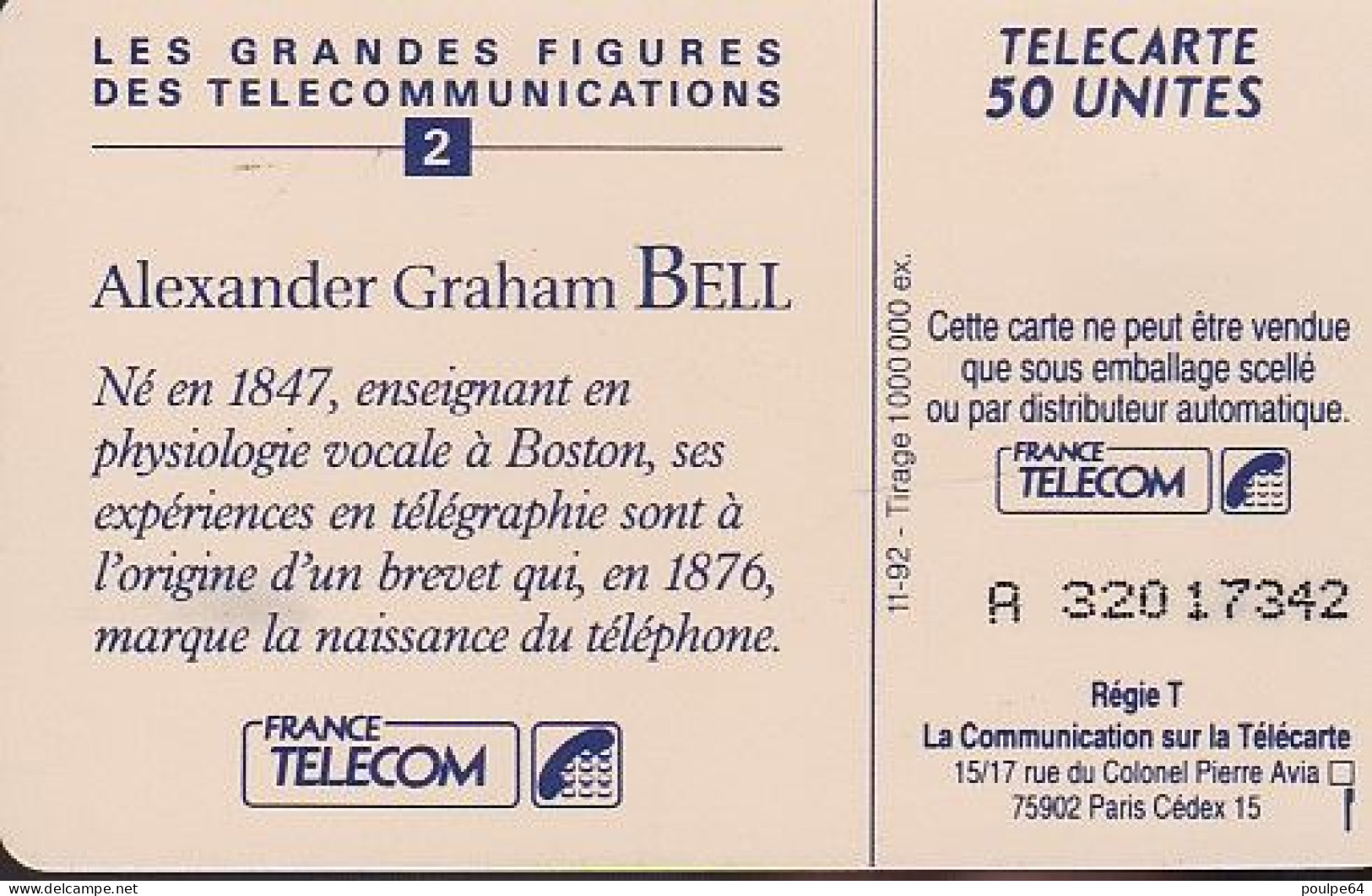 F307 - 11/1992 - BELL - 50 SO3 ( Verso N° : A  + 8 Numéros) - 1992