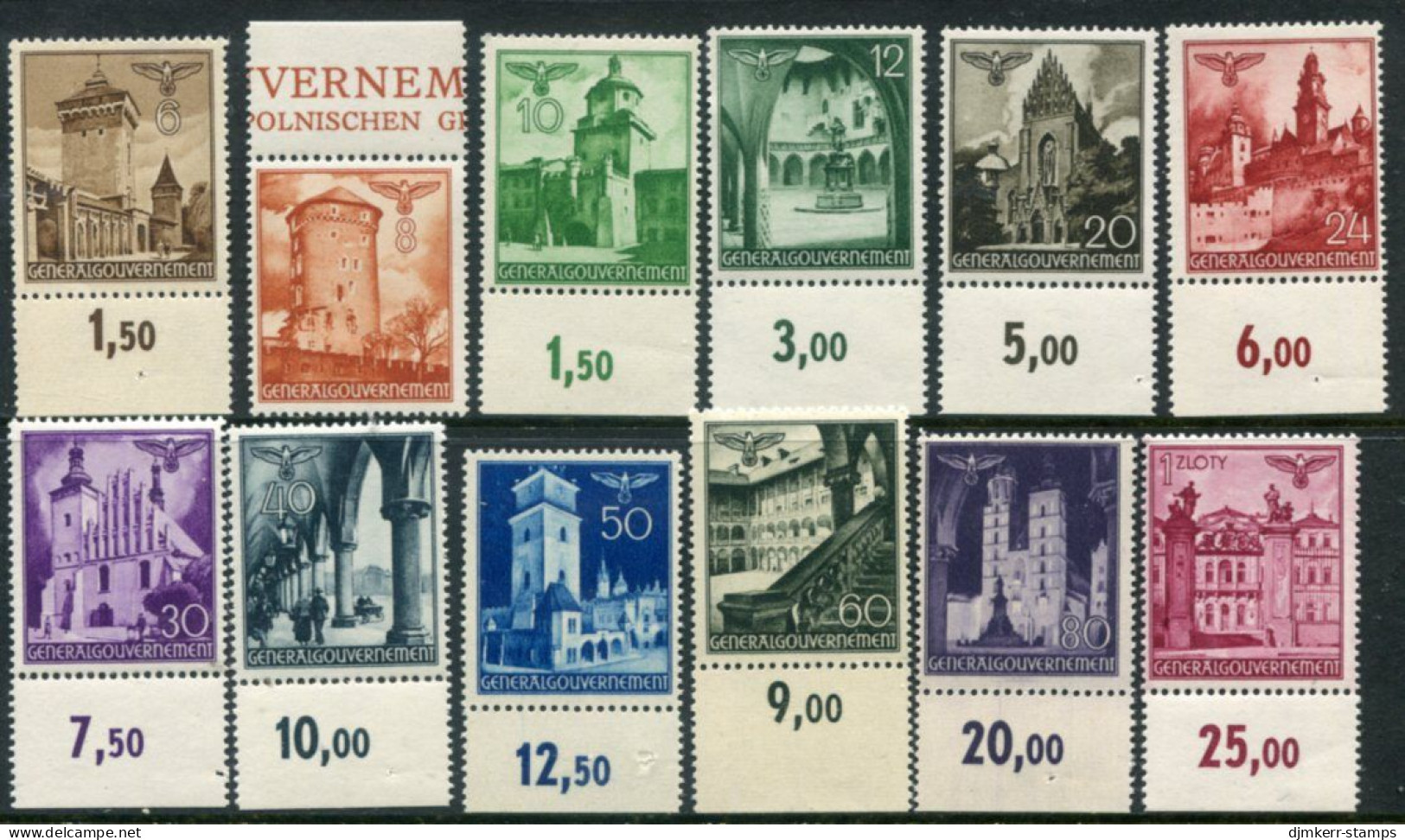 GENERAL GOVERNMENT 1940 Buildings Definitive Set Of 12 MNH / **.  Michel 40-51 - General Government