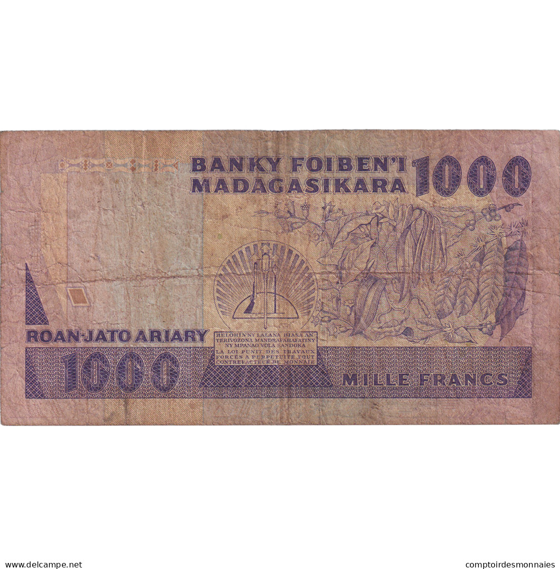 Billet, Madagascar, 1000 Francs = 200 Ariary, KM:72b, B+ - Madagascar
