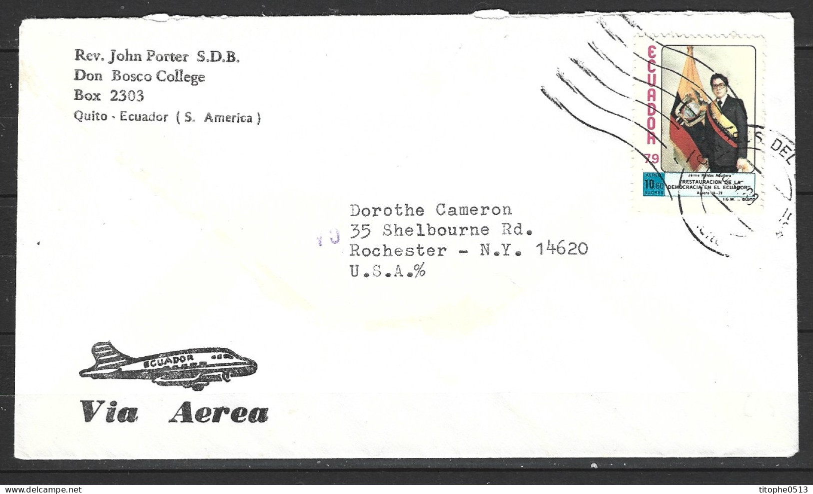 EQUATEUR. PA 680 De 1979 Sur Enveloppe Ayant Circulé. Drapeau équatorien. - Briefe