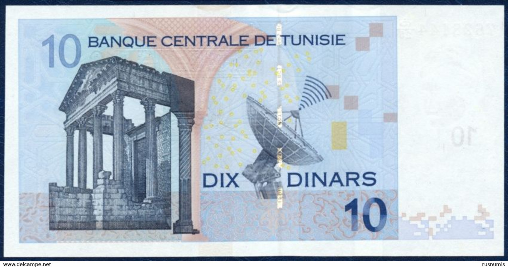 TUNISIA 10 DINARS P-90 Elissa Founder Carthage City, Mosque - Sbeitla Temple, Satellite Antenna 2005 UNC - Tunisia