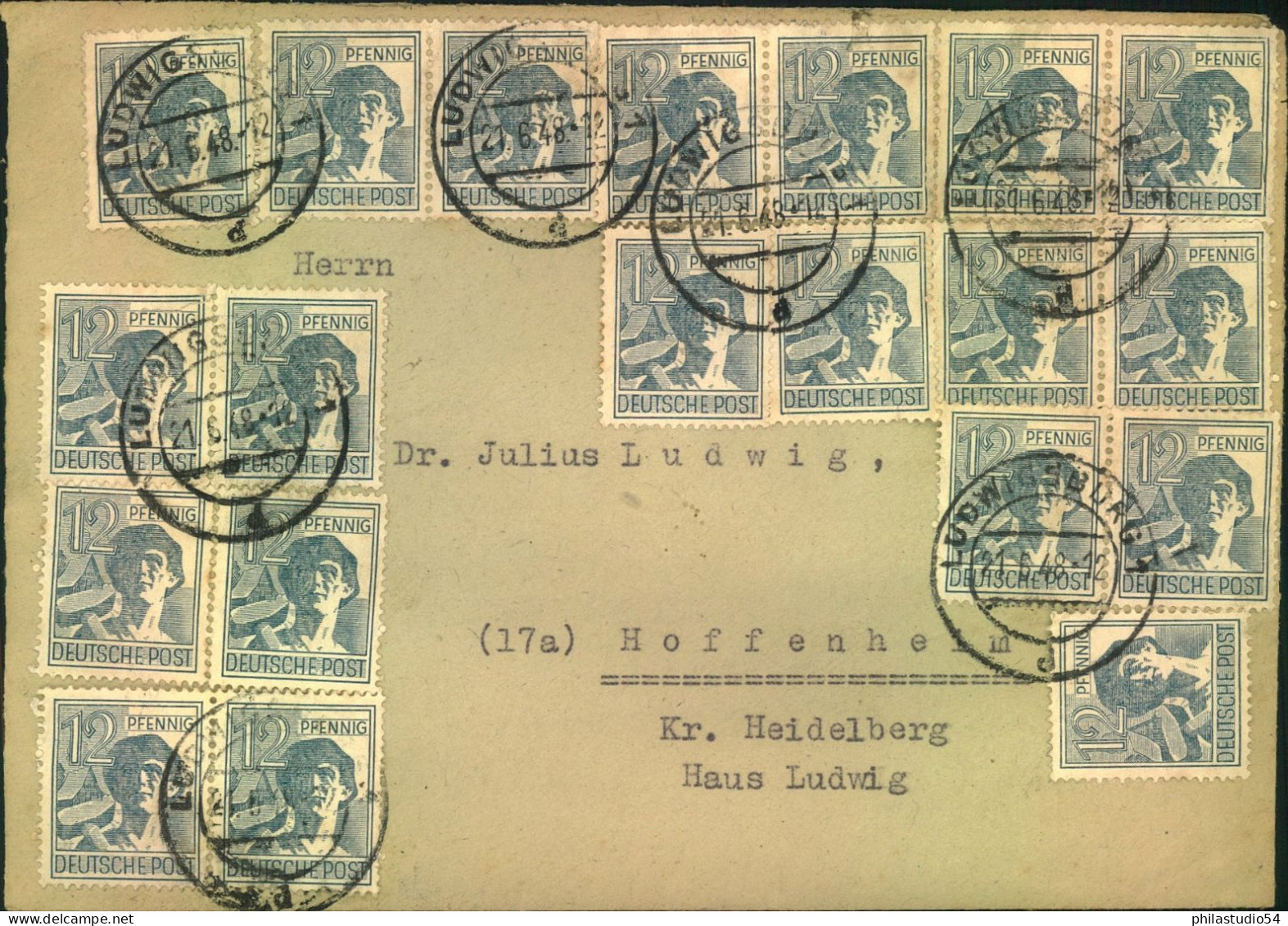 1948, Tolle 1ß-fach Frankatur (20 X 12 Pf.) Aus Dem Internierungslager In  Ludwigsburg - Storia Postale