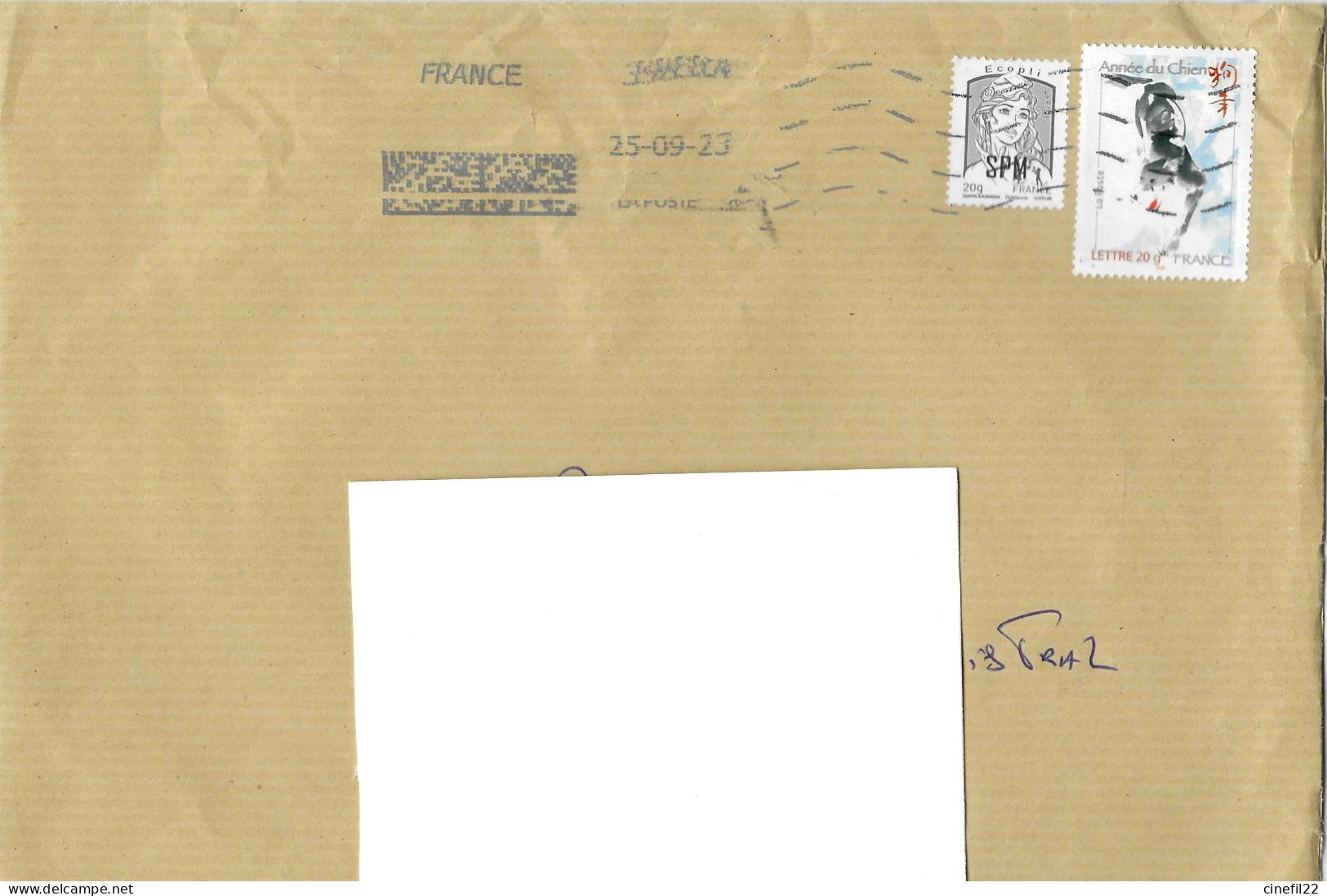 France, Curiosité, Affranchissement Mixte France + St Pierre Et Miquelon, Sur Lettre Non Taxée (2023) - Covers & Documents