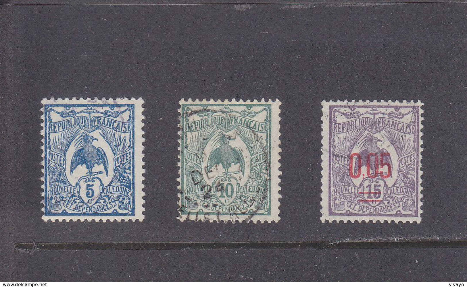 NOUVELLE CALEDONIE - O / FINE CANCELLED - 1922 - KAGU - OVERPRINTS - Yv. 114, 115, 126  - Mi. 111, 112, 129 - Used Stamps