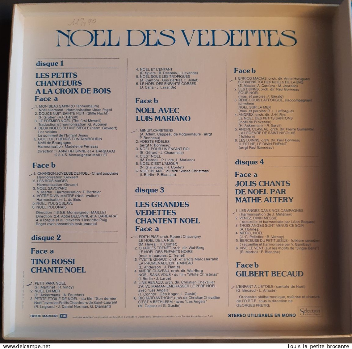 Coffret De 4 Disques Vinyles "Noël Des Vedettes", 33 Tours Stéréo. PATHE MARCONI, EMI, Sélection Du Reader's Digest 1974 - Collections Complètes